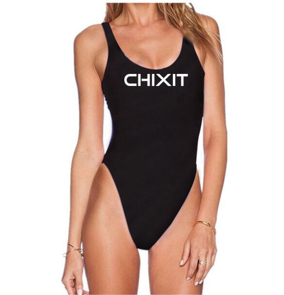 Chixit One-Piece Swimsuit in Black, Red and White